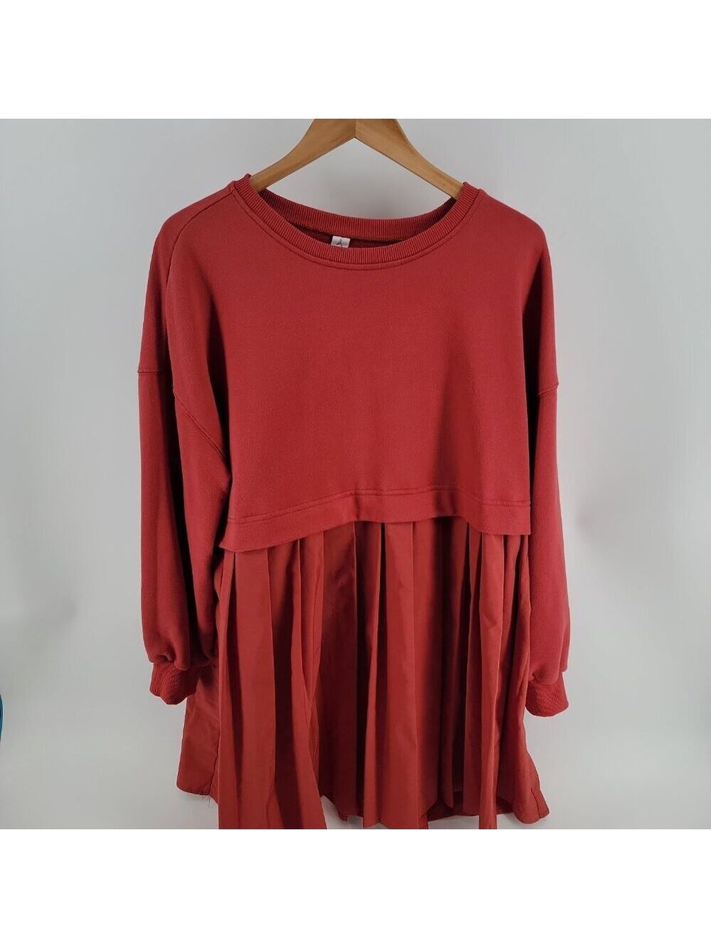 ANRABESS Red Sweatshirt Dress XL – Cozy Pleated Skirt Tunic, Holiday Casual - Picture 3 of 6